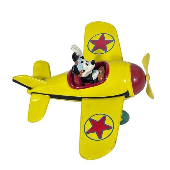 Vintage Disney DecoPac Mickey Mouse Flying Airplane Die Cast Toy Yellow 1981 - Picture 4 of 16